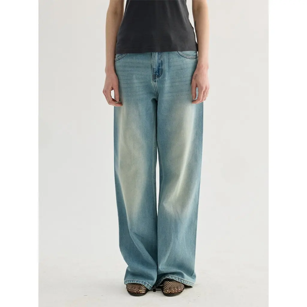 

Women's Light Blue Jeans 13 Lines Korean Style Simple Casual Long Pants the Mind Washed Fashion High Waist Slim Fit