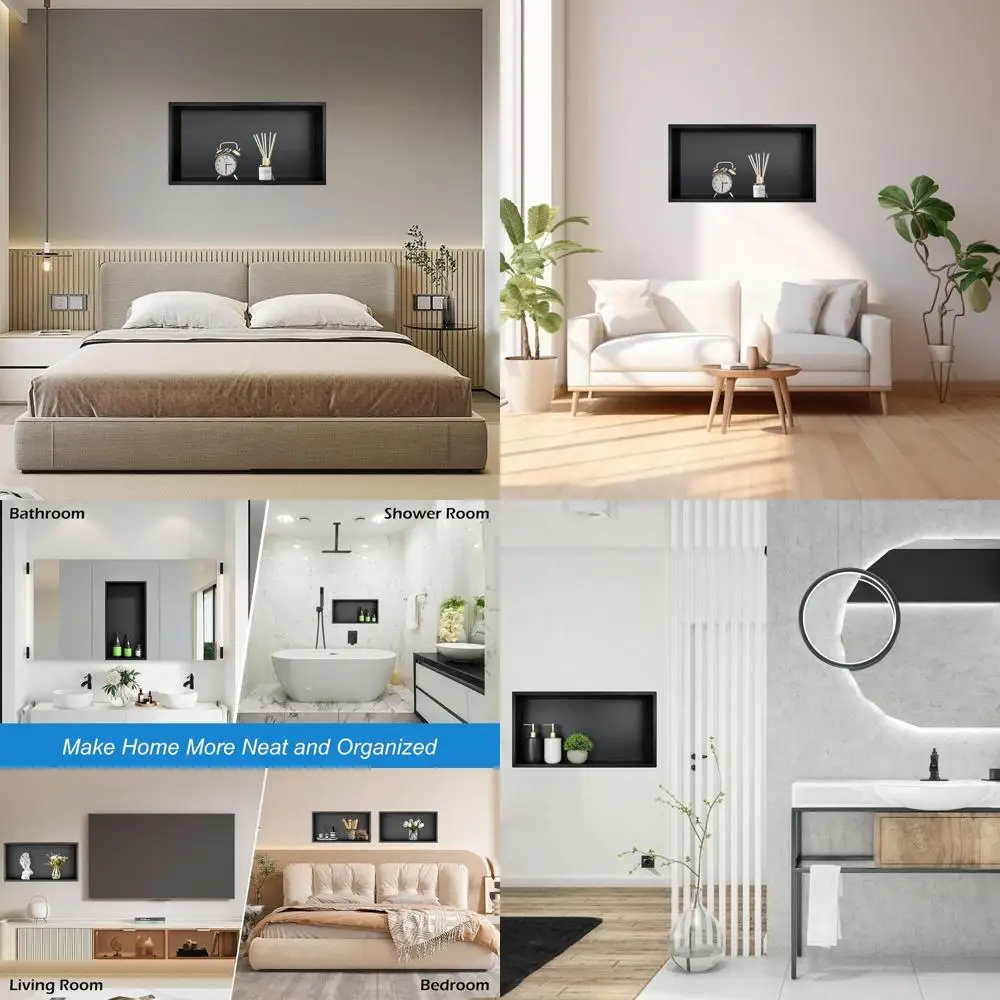 

Large 24x12x4 Stainless Steel Shower Niche with Inner Shelf, Matte Black, No Tile Required for Bathroom Storage