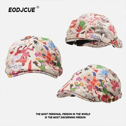 Korean Version of Cute Graffiti Newsboy Berets for Woman Spring and Summer Travel Versatile Niche Retro Funny Painter Hats Man