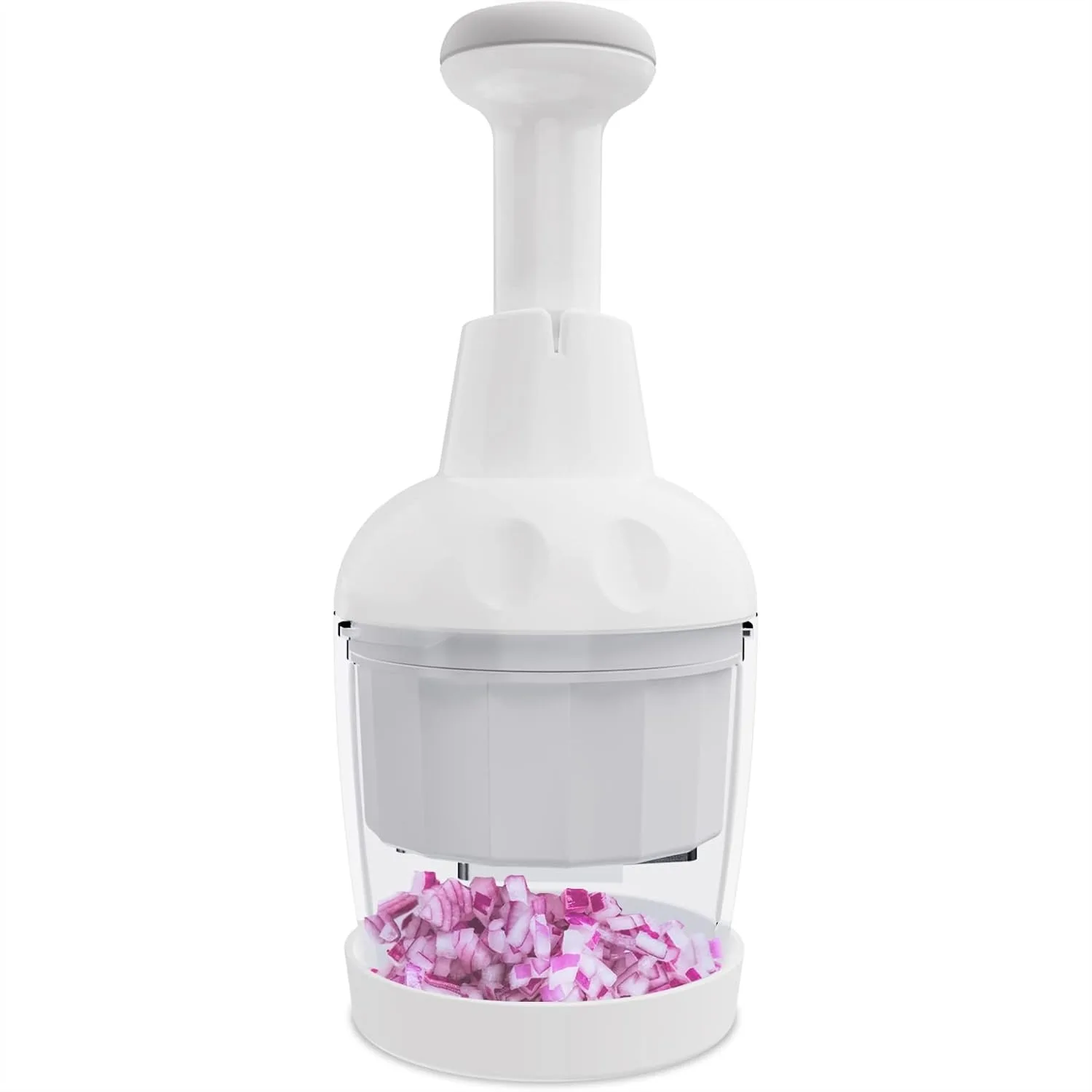 

Handheld Food Chopper for Vegetables, Onion, Garlic, Nuts with Stainless Steel Blade, White, Dishwasher Safe