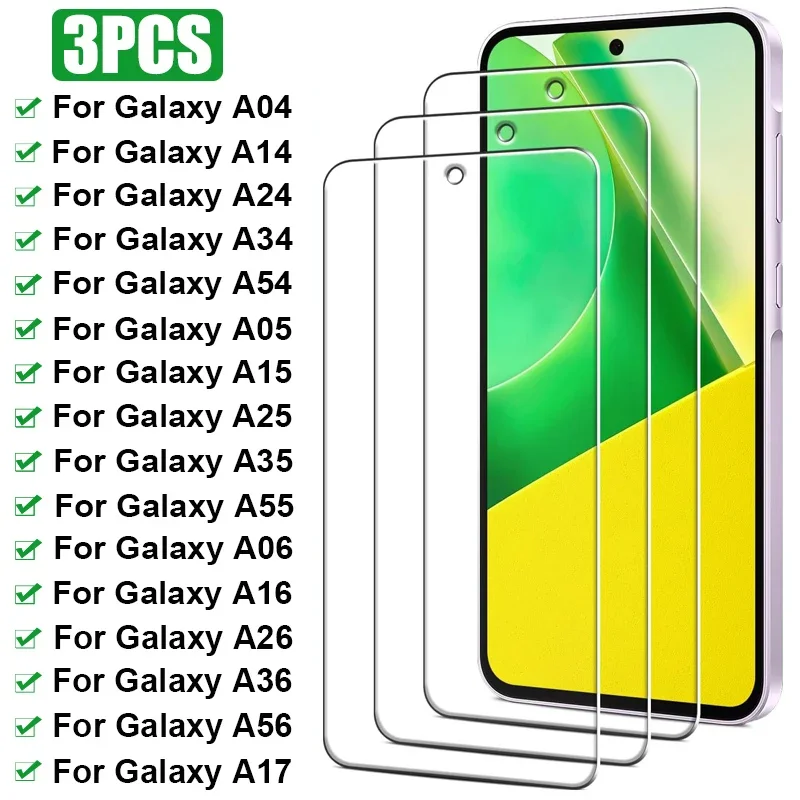 

3PCS Tempered Glass For Samsung Galaxy A54 A34 A24 A55 A35 A16 A17 Screen Protector For Samsung A05S A04 A06 A14 A15 A26 A36 A56