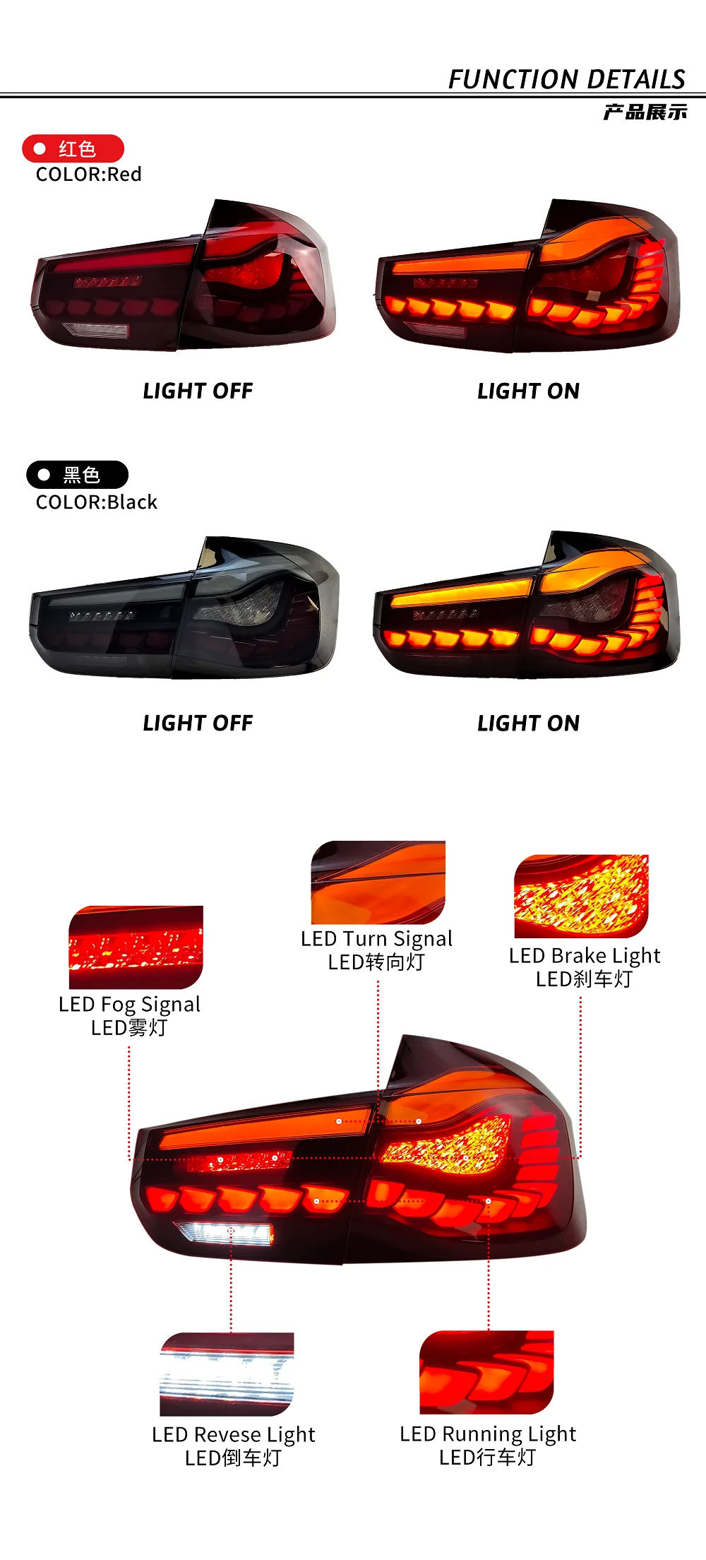 LED-Rücklicht für BMW 3er F30 F35 F80, rot, hintere Bremse, Rückfahrblinker, Rückleuchte, ABS-Material, 12 V, Volta, neuer Zustand
