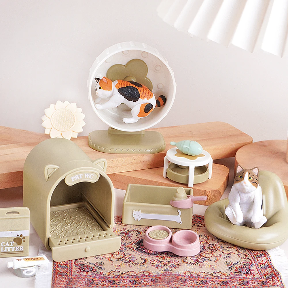 SENGTONGLE-M07-6IN1 Scala 1/12 Mini Gatto Ornamento Gatto Figure Micro Paesaggio Gatto Alberi Scratcher Decorazione Accessori Giocattolo