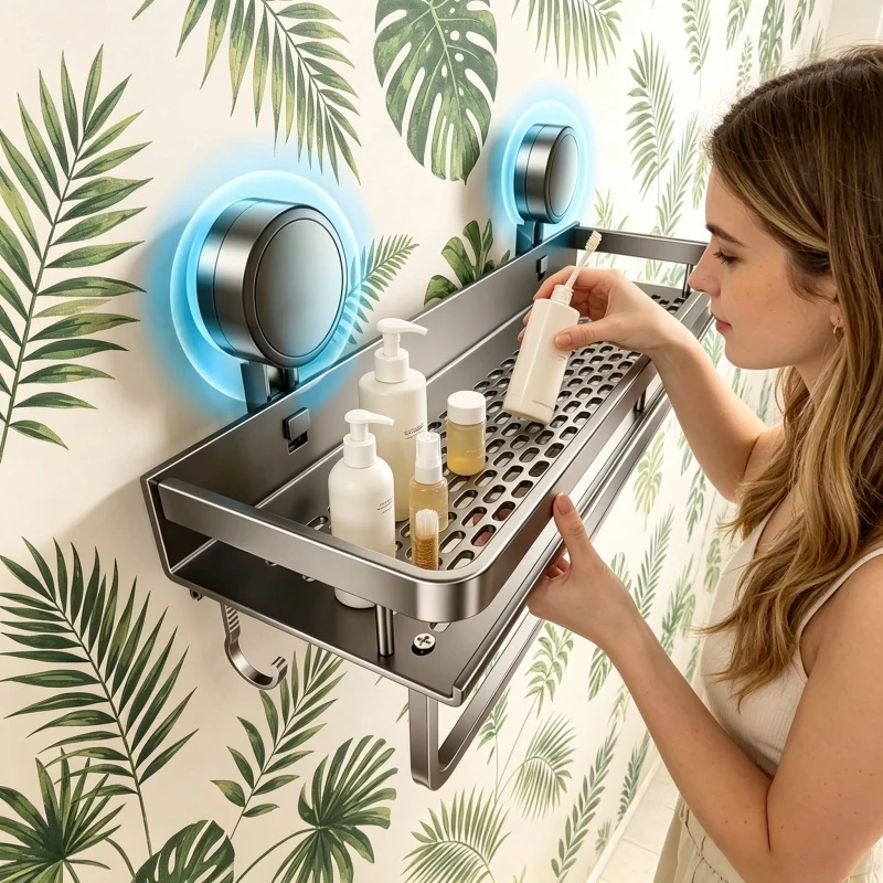 Suction cup storage rack, bathroom, non perforated artifact, toilet, washbasin, bathroom, wall mounted storage