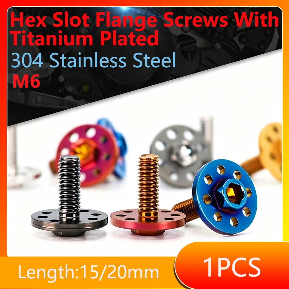 M6x15/20 304 Stainless Steel Hex Slot Flange Screws With Titanium Plated For Motorcycle Bike DIY License Plate Fixing Screws