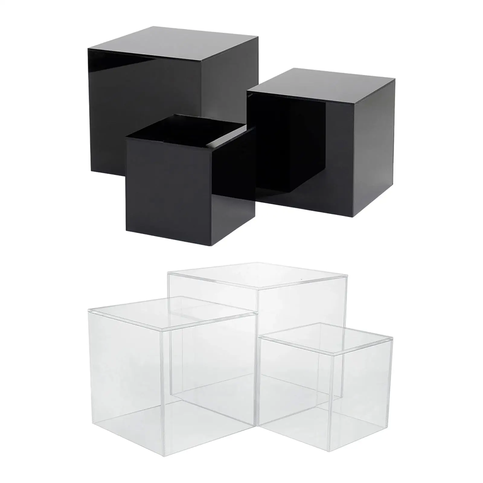 3Pcs Acrylic Cube Display Storage Boxes Versatile 10cm 12.7cm 15.2cm Cubes for Displaying Jewelry Cosmetics, Figures Accessory