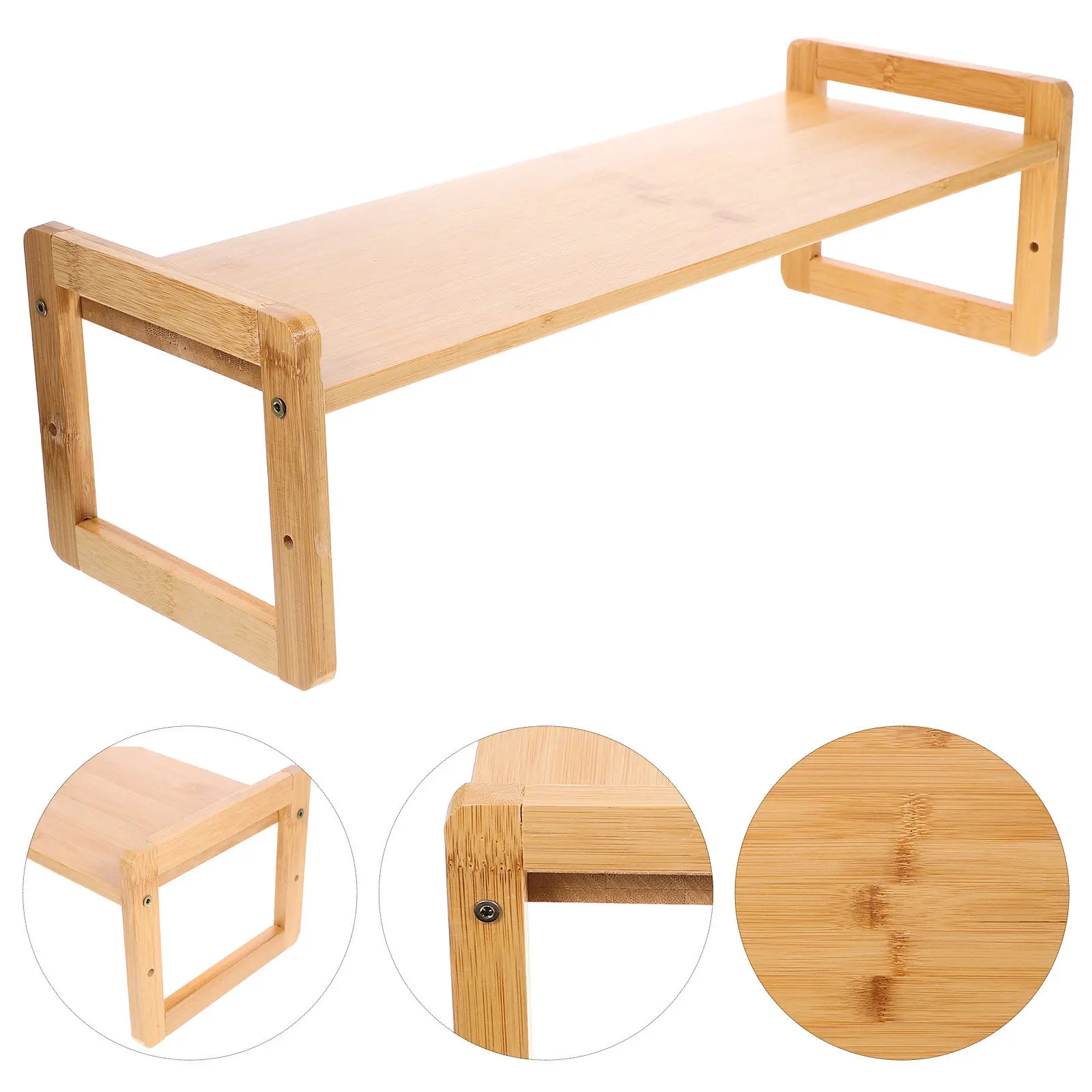 Bamboo Desktop Monitor Riser Stand Multi Functional Computer Screen Elevator Space Saving Neat Office Home Use