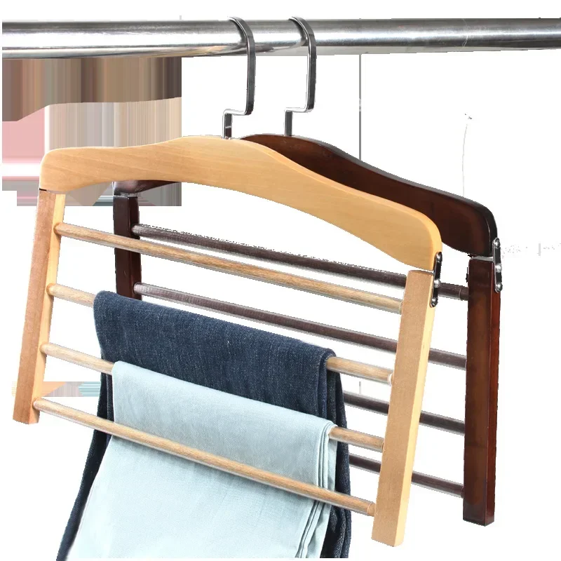 Hangers For Clothes Pants Closet Wooden Trouser Jeans Scarf Organizer Storage Perchas Para La Ropa 4 Layer Multiple Pants Hanger