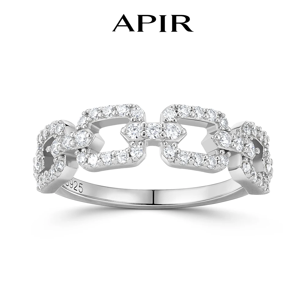 

APIR Chain Link Moissanite Ring for Women 925 Sterling Silver Sparkling Diamond Band Fashion Stackable Rings Statement Jewelry