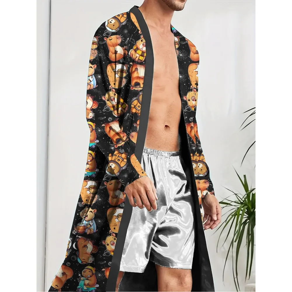 

Мужской длинный халат с цифровым принтом и рисунком дельфина, веселый спальный халат для домашнего отдыха и развлечений, быстросохнущий