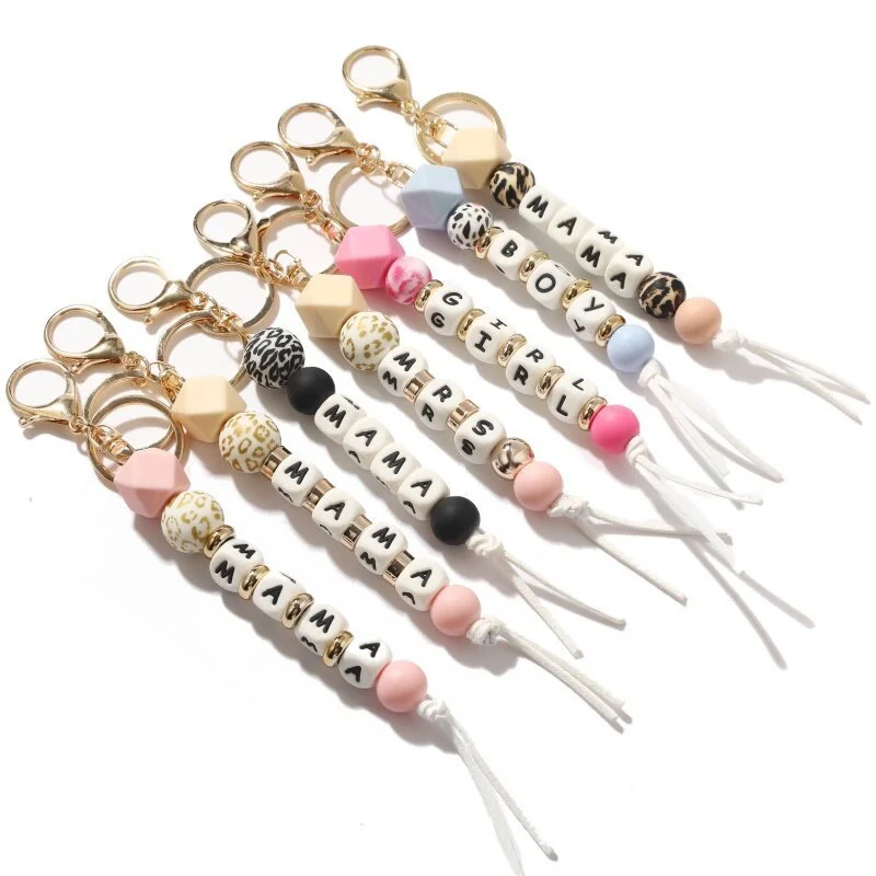 Letter MAMA LOVE Keychain For Women Men Silicone Beads Keyring For Keys 2022 Car Keychain Charms Wholesale Gift Trendy New