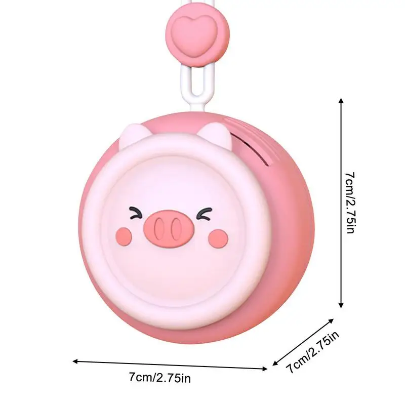 Cartoon Neck Hanging Small Fan Portable Mini Fans Children\'s Cartoon Animal Silent Handheld Lanyard Leafless Charging Fan