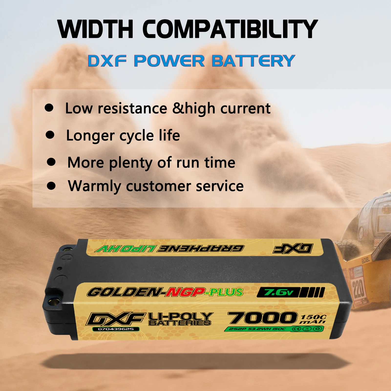 DXF 2S Lipo Akku 7,6V 150C 7000mAh Middle NGP mit 5MM Stecker Hardcase Akku für RC Auto Boot LKW Flugzeug UAV RACING – Detail 8