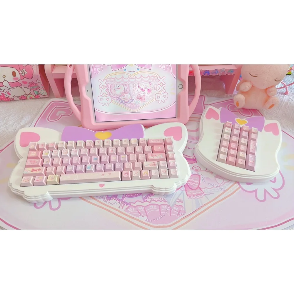 

Acrylic Cat Mechanical Keyboard Kit Stacking Three Modes Wired Bluetooth 2.4G 68-keys RGB Hot Swap Sandblasting Pad Keyboard