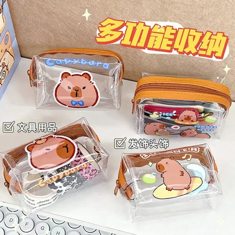 Cartoon Capybara Mini Zipper Pouch Stationery Storage Bag Lovely Cartoon Jelly Wallet Cosmetic Bag Coin Purse PVC Coin Purse