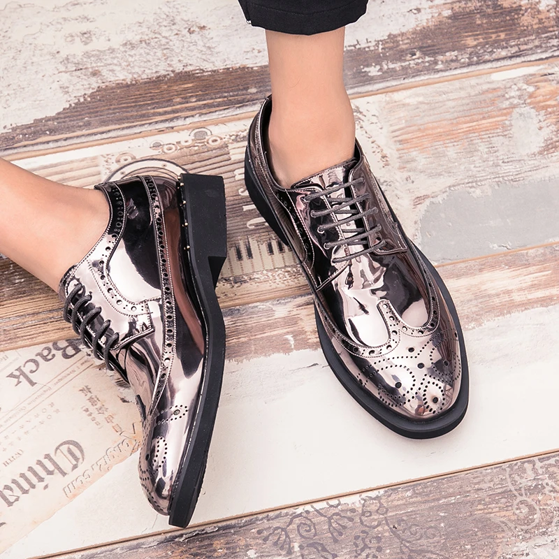 European Station Trendy Fashion Block Leather Shoes Men Shoes Round Toe Anti slip Wear Lacing Business Dress Shoes Size 38-46