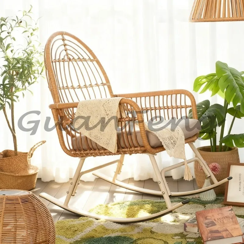 Single Rattan Rocking Chair,  Leisure Sofa Chair for Balcony, Living Room & Outdoor Use