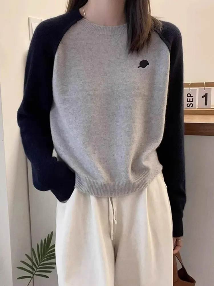 فضفاض طويل Sve جولة Ne محبوك رداء علوي من الصوف اللون Blo تصميم التخسيس Sle الكورية Faion الخريف الشتاء كسول شيك