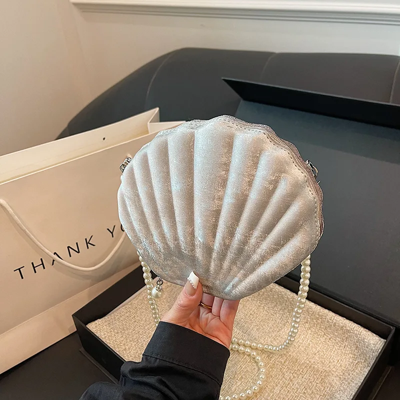 Fashion Shell Shaped Design Novelty Crossbody Bag Faux Pearl Decorated Shoulder Bag for Women High Quality Bag