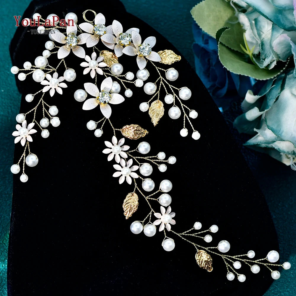 Youlapan casamento noiva bandana elegante pérola liga flor headwear dama de honra artesanal festa jóias de cabelo hp926