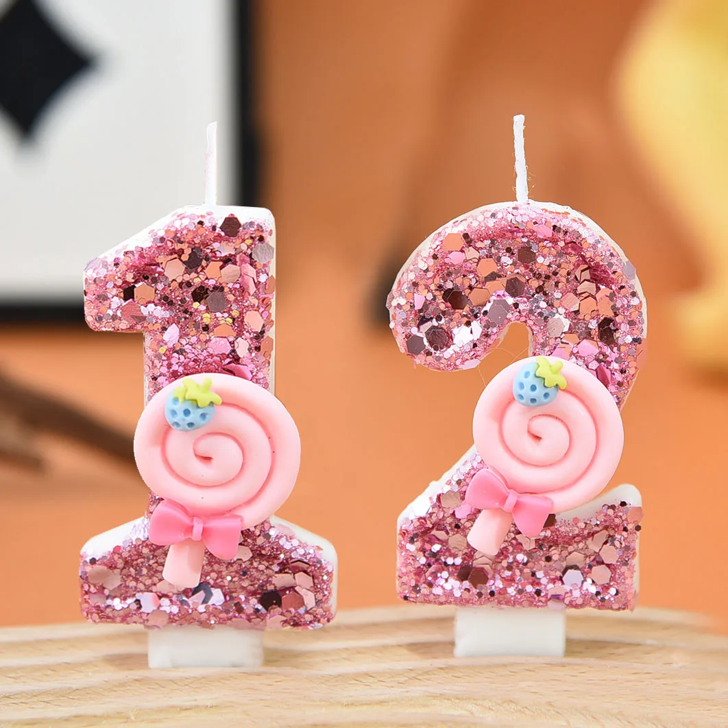 1 قطعة كبيرة 0-9 أرقام الوردي مصاصة شموع عيد ميلاد DIY بها بنفسك كعكة الديكور هدايا لفتاة مهرجان شموع حفلات الزفاف