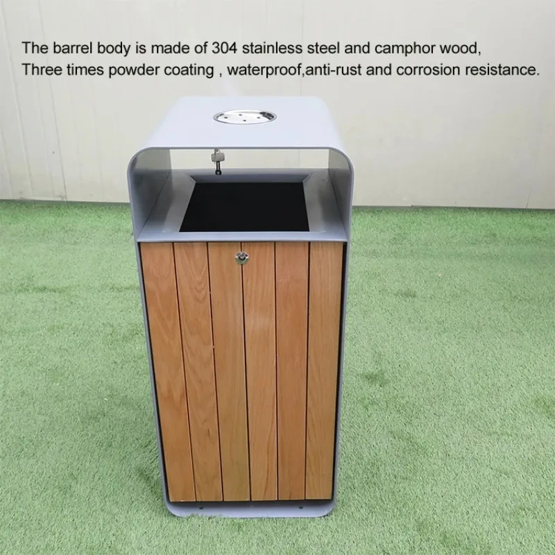 

Wholesale Trash Bin Outdoor Urban Furniture Street Wooden Dustbin with Lid Garbage Trash Can for City