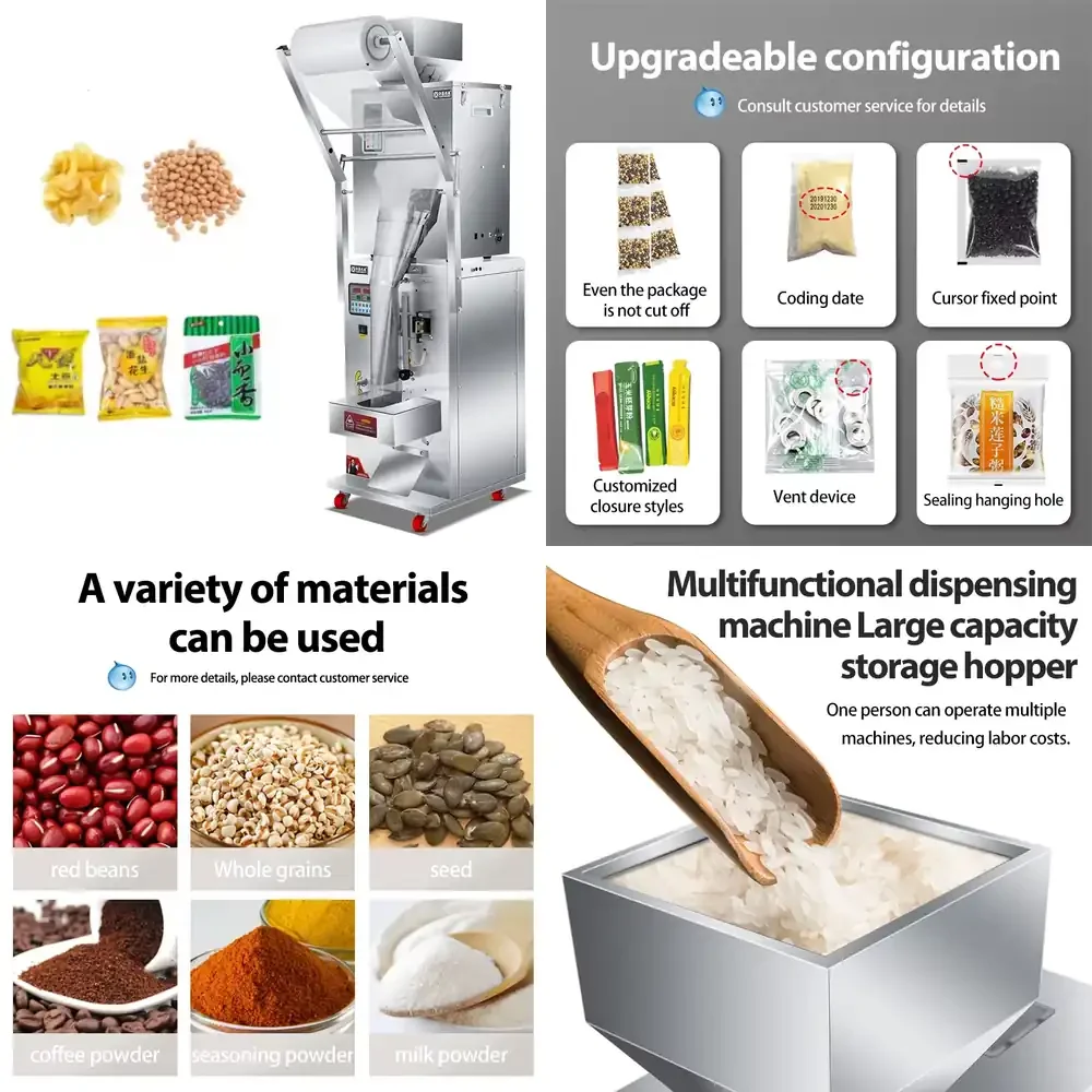 

Pneumatic 500g Automatic Food Wrapping Machine Nuts Snacks Beans Biscuits Motor Core Packaged Foil Film Pouches
