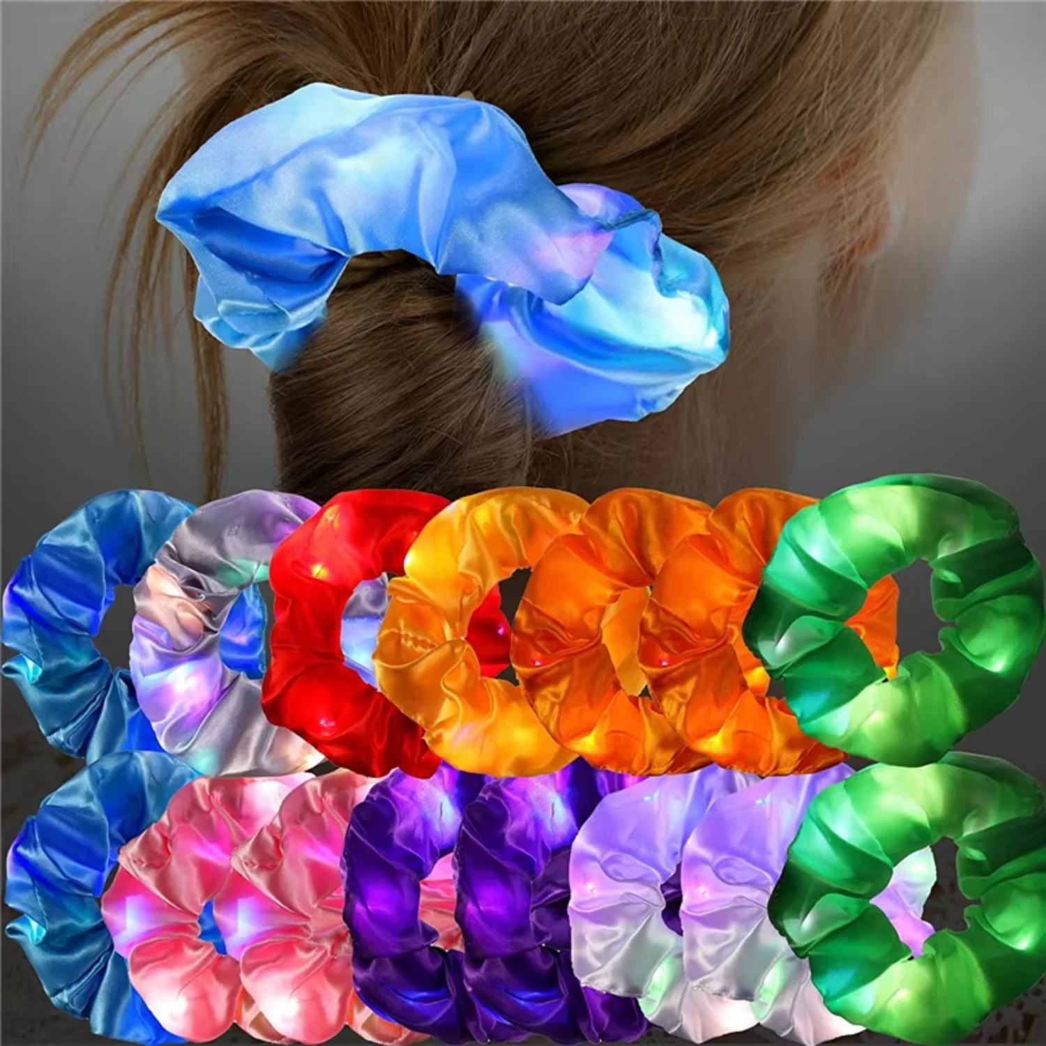 LED Hair Scrunchies Light Up Hair Scrunchies Elastic LED Light Women Girls Hair Bands for Halloween Christmas Party