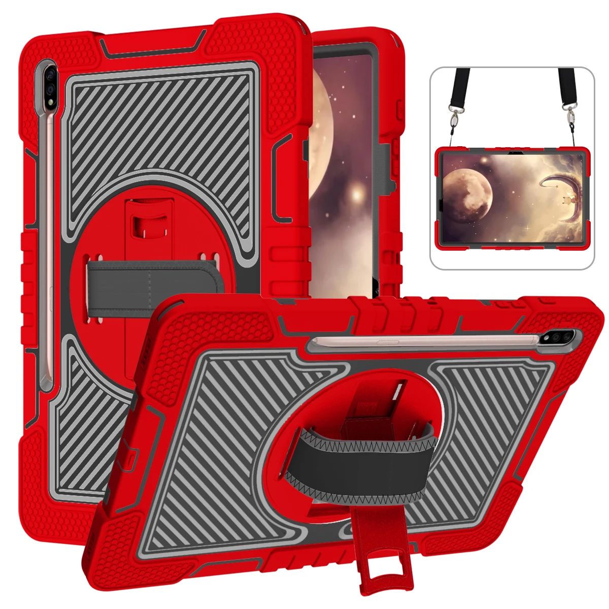 

Cover for Samsung Galaxy Tab S7 PLUS S7 FE S8 PLUS 12.4'' with Pencil Holder 360 Rotating Hand Strap Stand Shockproof Kid Case