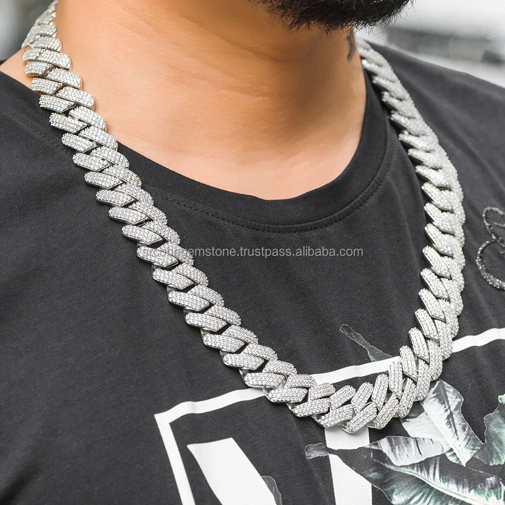 Hop 925 .Hip Silver Plated 18k Rose Gold Diamond Moissanite Necklace Cuban Chain Hip Hop Diamond Cuban Link Chain for Women Mens