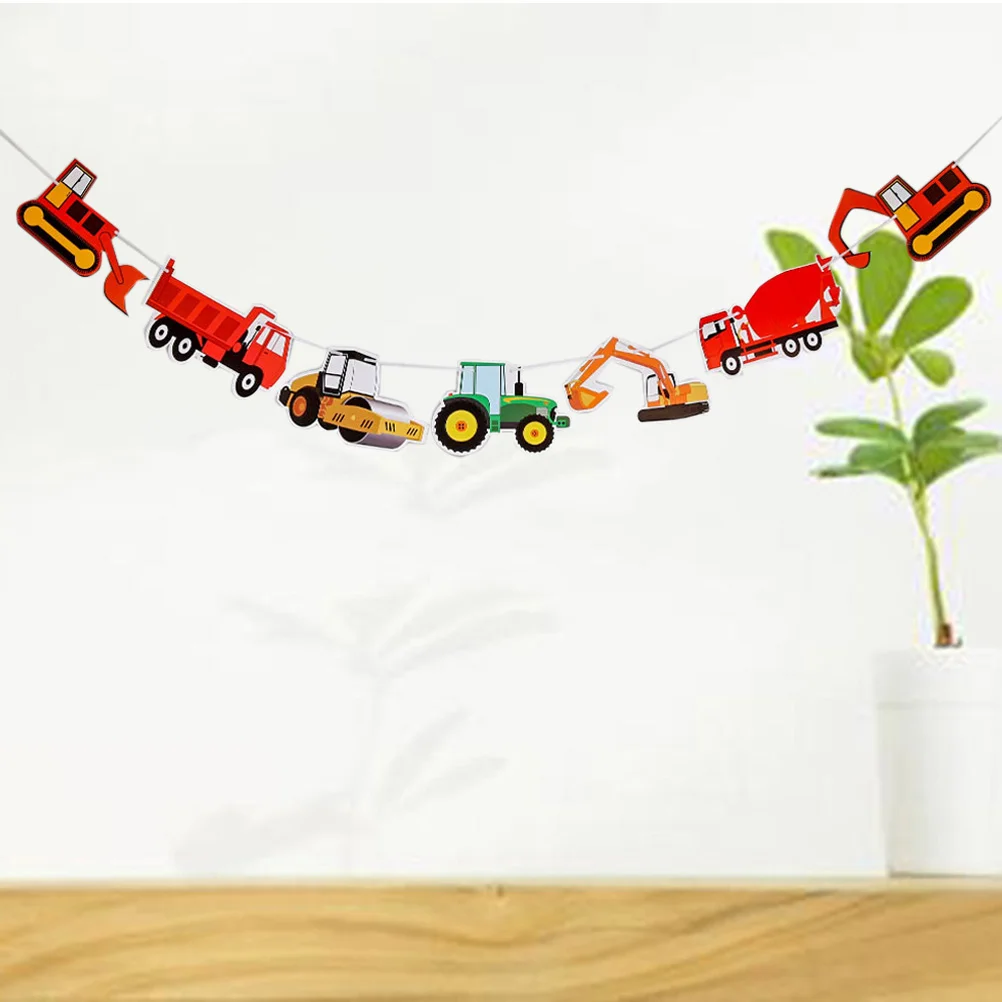 Seven Car Excavator Truck Garland Paper Birthday Banner for Birthday Party Decoration