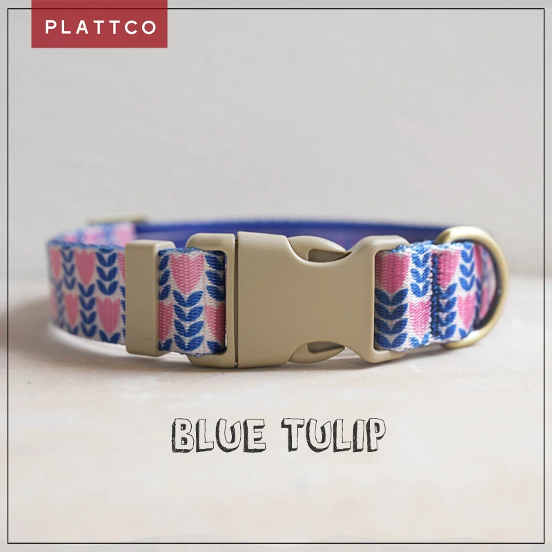 PLATTCO, collares sólidos para perros, Collar de nailon para mascotas para perros pequeños, medianos y grandes, collares para mascotas de peluche Keji Pitbull Bulldog Beagle Blue Tulip