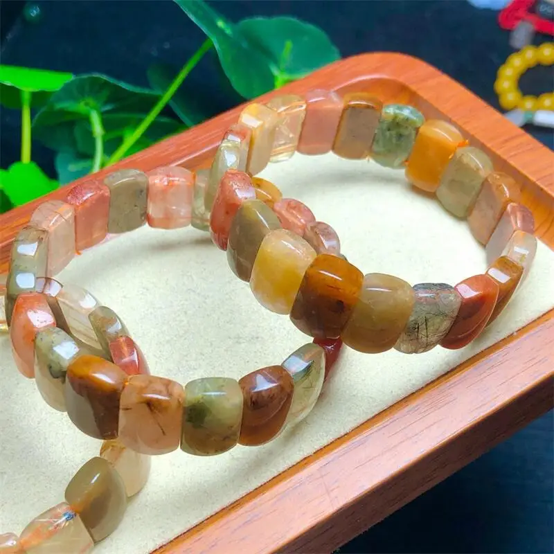 Natural Colored Rutilated Quartz Bangle For Women Men Love Gift Crystal Beads Strands Jewelry Gift 1PCS 8X14MM