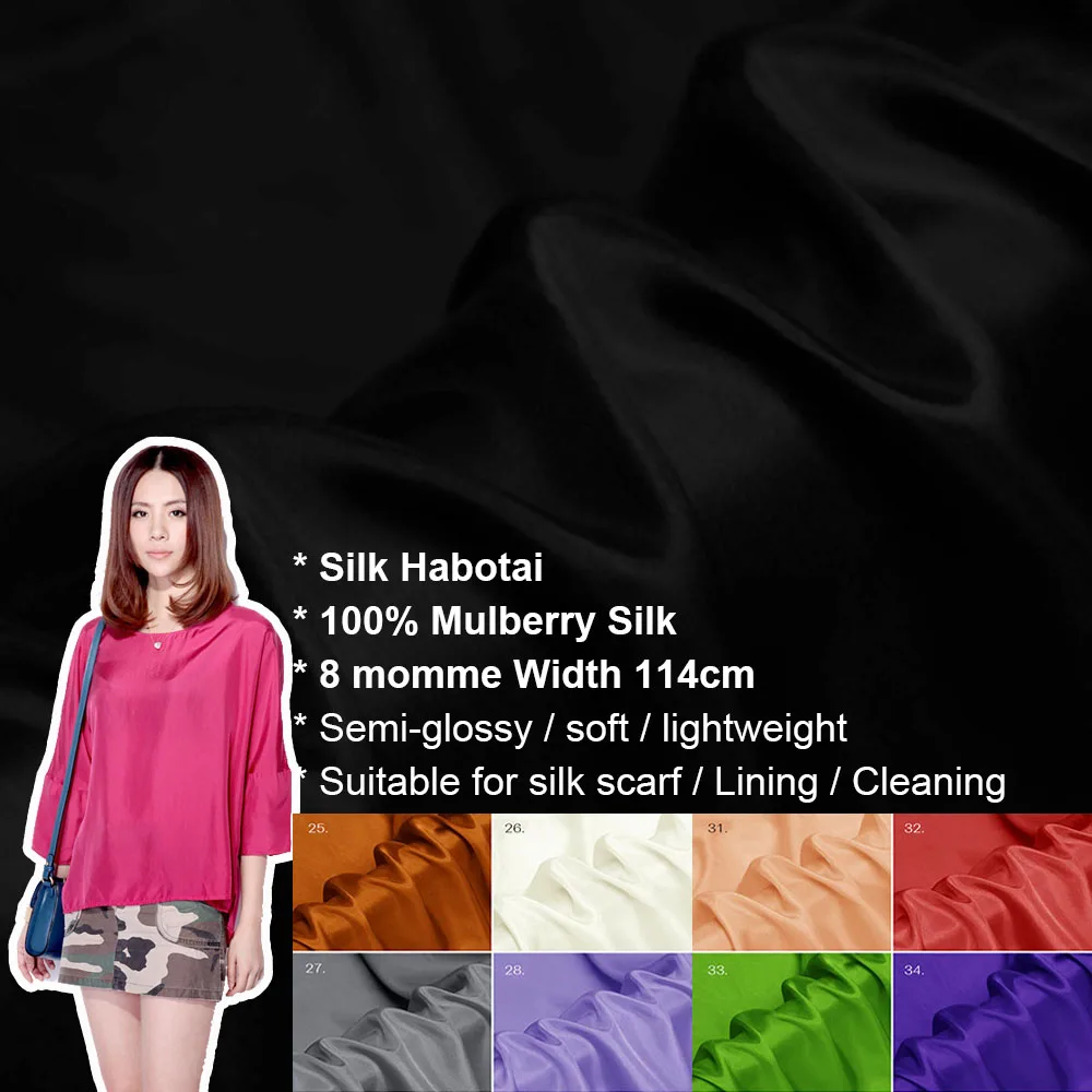 100% SILK HABOTAI 114cm width 8momme fabrics for furniture Dress Fabric yarn Factory Direct Wholesale MOQ 1M