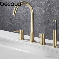 HOBathtub-Robinet d'eau froide et chaude en laiton avec douchette à main, accessoire monté sur le pont, 4 pièces