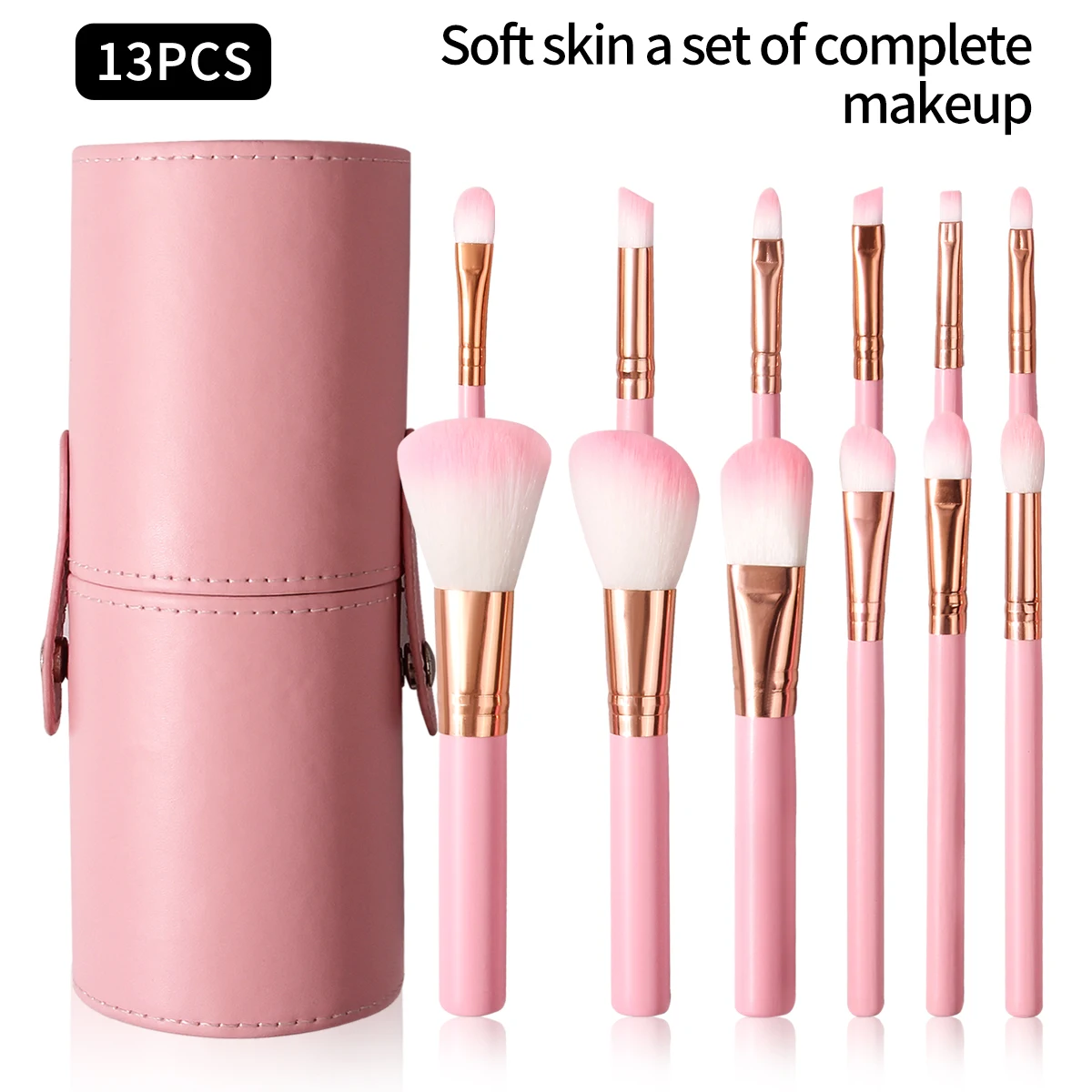

13pcs Professional Makeup Brush Set, Pink wood Handle, 12pcs, Including Powder Blusher Contour Brush Eye Daub Tools