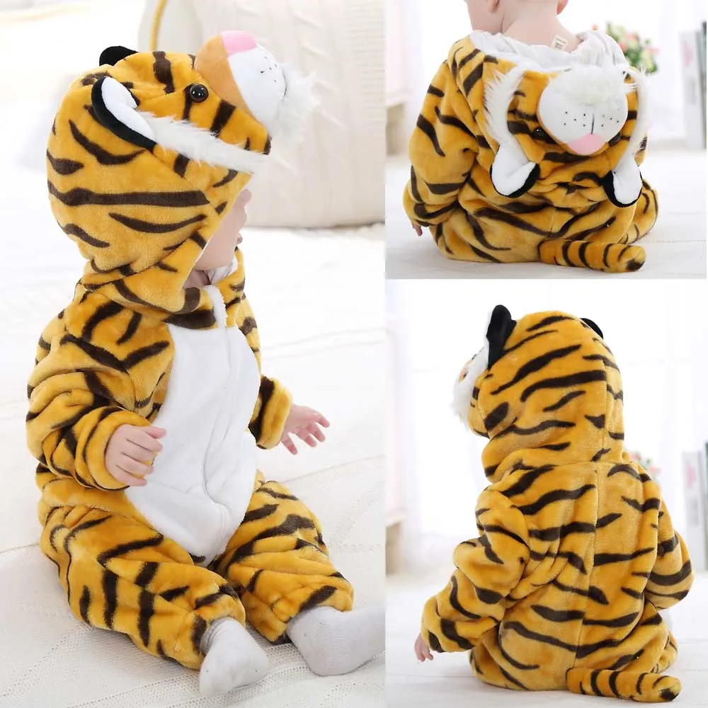 Kigurumi Baby Rompers for Boys Girls Winter 0 to 3 6 9 12 18 24 Months Warm Tiger Panda Unicorn Toddler Jumpsuit Zipper Overalls