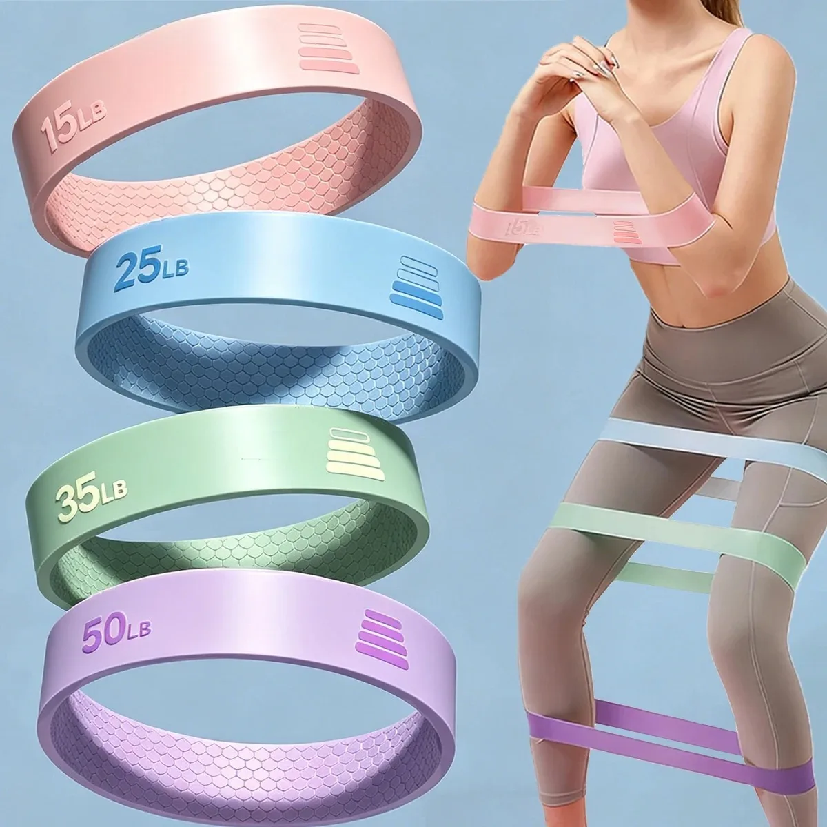 Bandes de résistance 15-50LB pour les jambes, les fesses, les hanches, les cuisses, les fessiers, bandes élastiques d'entraînement, boucles de fitness, bandes de yoga, bandes de gym pour les fesses