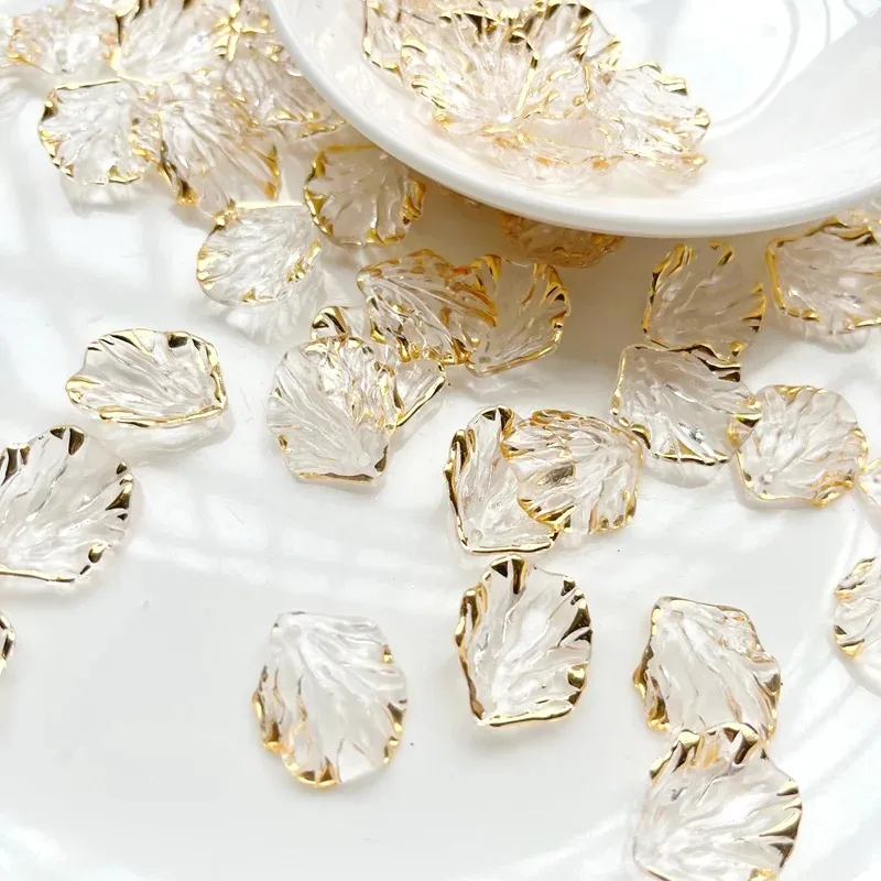 30pcs White Gilt Edged Transparent Leaf Channeling Beads Diy Hair Earrings Bracelet Pendant Making Decorative Accessories