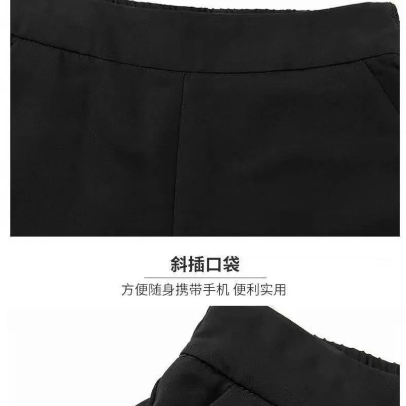 Spring and Autumn Women\'s Solid Pocket High Waist Elastic Elastic Wide Leg Loose Fit Fashion Elegant Commuter Casual Pants