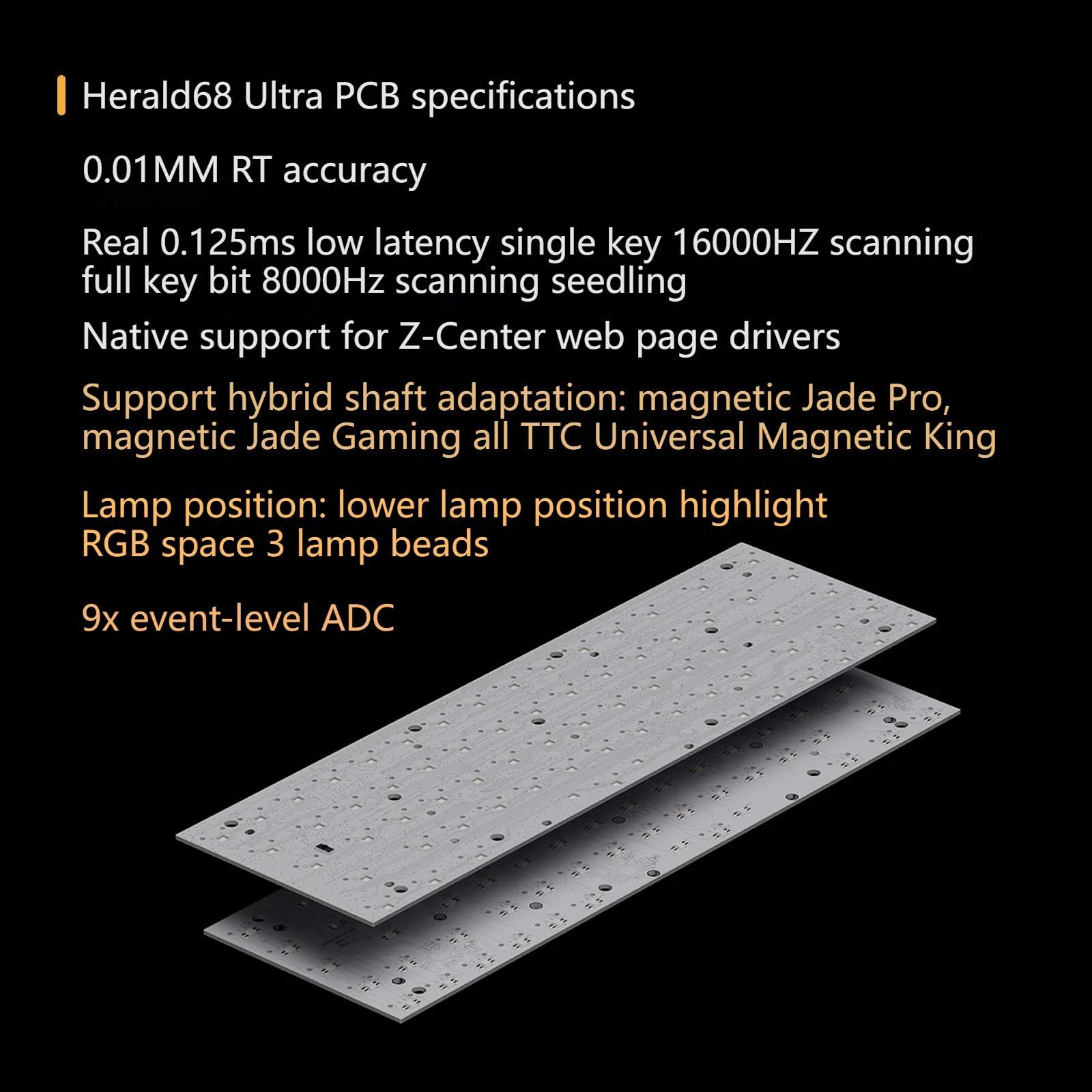 

ZIRNEX Herald68 Ultra PCB 0,01RT0,125 мс, аксессуары для клавиатуры с задержкой, индивидуальная печатная плата/позиционирующая пластина для механических клавиатур