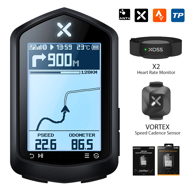 XOSS NAV GPS Bike Computer Store Cycling Bicycle MTB Road Wireless Speedometer ANT+ Map Route Navigation X2 HRM Vortex Sensors