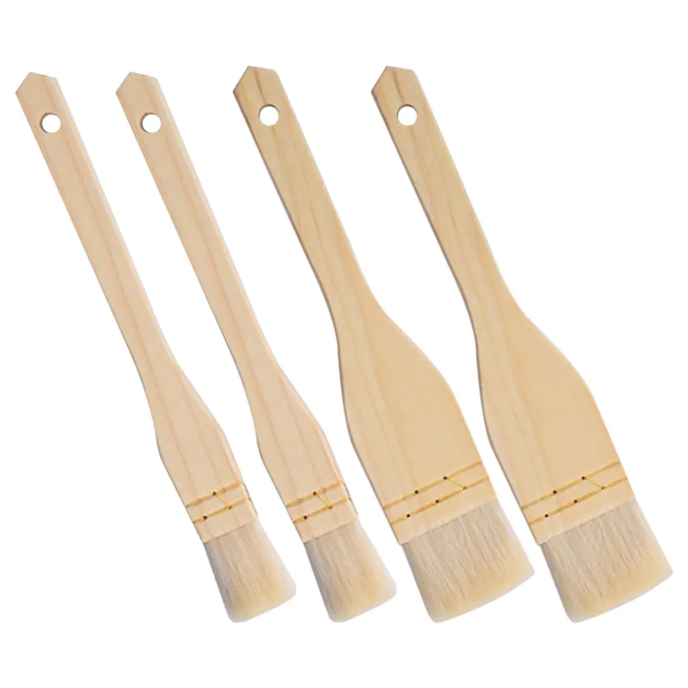 

4pcs Wooden Handle Oil BBQ Basting Brushes for Baking Grilling Kitchen Pastry Wool Cooking Tool Space Saving Basting Brush
