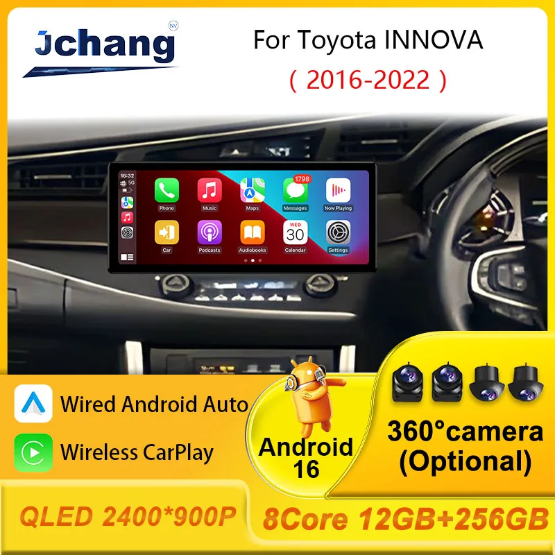 Android 16 Auto CarPlay Car Radio for Toyota INNOVA 2016 - 2022 GPS Video Multimedia Player Stereo WIFI+4G Head Unit Auto Tools