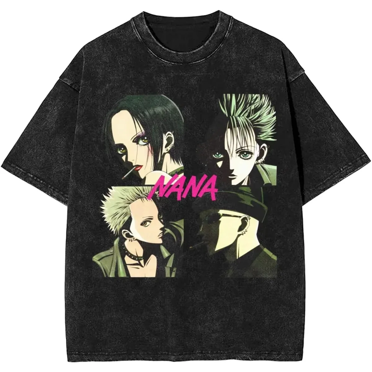 

Мужские и женские футболки с черными камнями Nana, винтажные потертые футболки, модная футболка для пар, летняя эстетичная кислота, стираная, высококачественная, мягкая