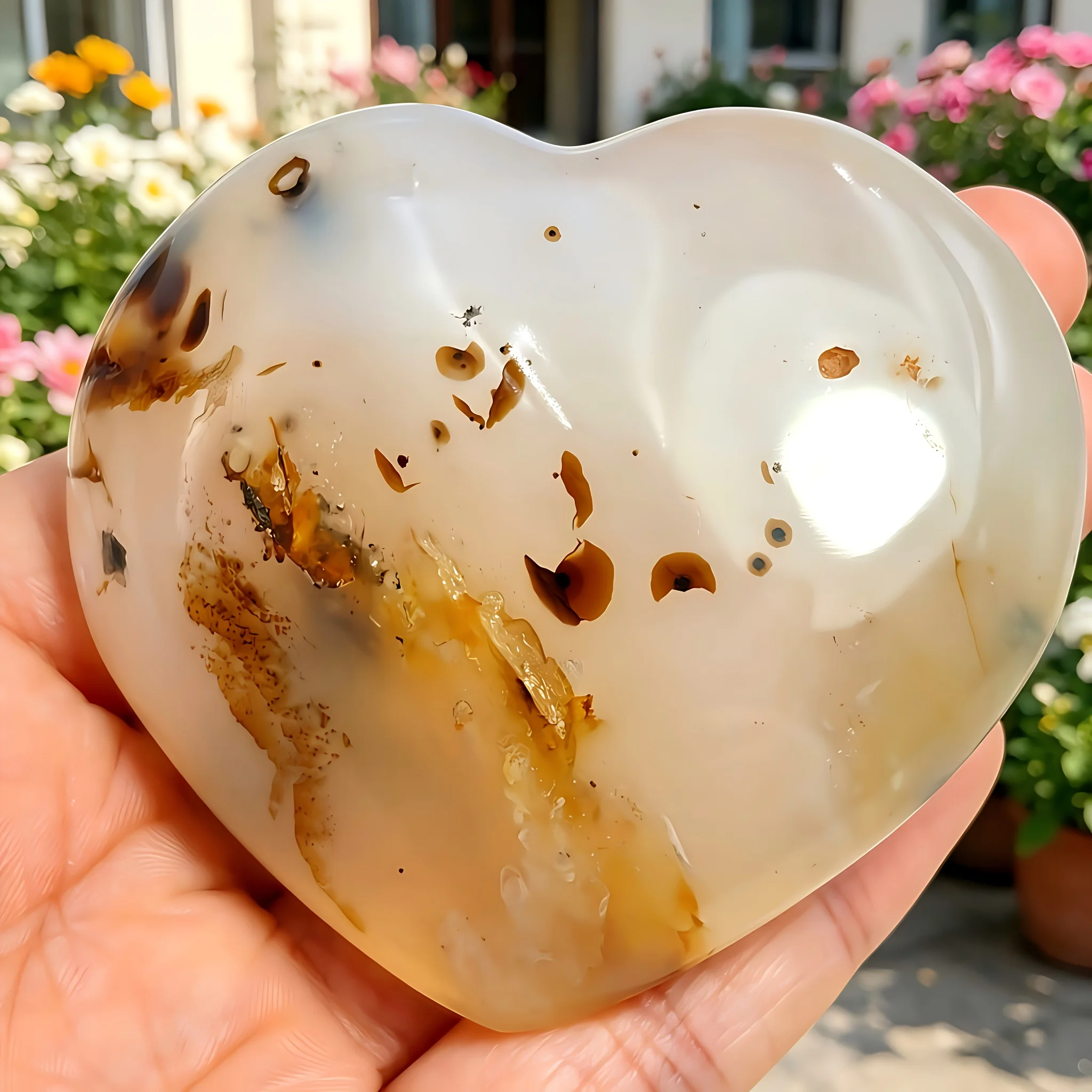 1pc Random 95-195G Natural Dendritic Agate Heart Loose Stone, Polished Quartz Crystal Heart Ornament