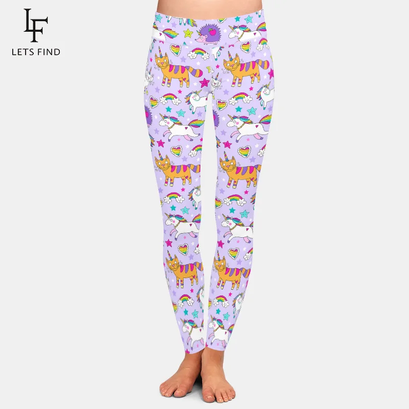 LETSFIND 3D Cute Unicorn Rainbows and Stars Print Leggings Fashion Push Up High Waist Soft Slim Fitness Women Leggings