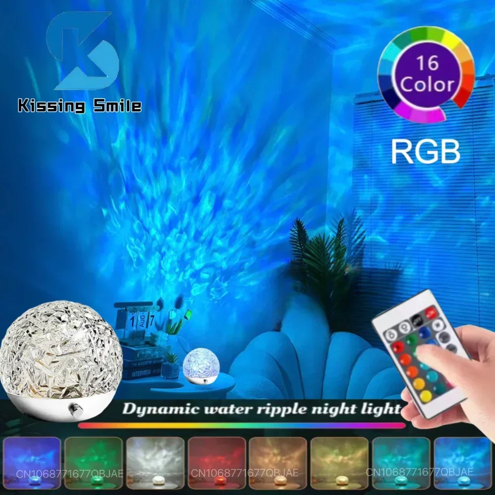Led Aurora Light Projector Crystal Lamp Mood Dynamic Water Ripple Night Decoration Home Bedroom Aesthetic Atmosphere Holiday