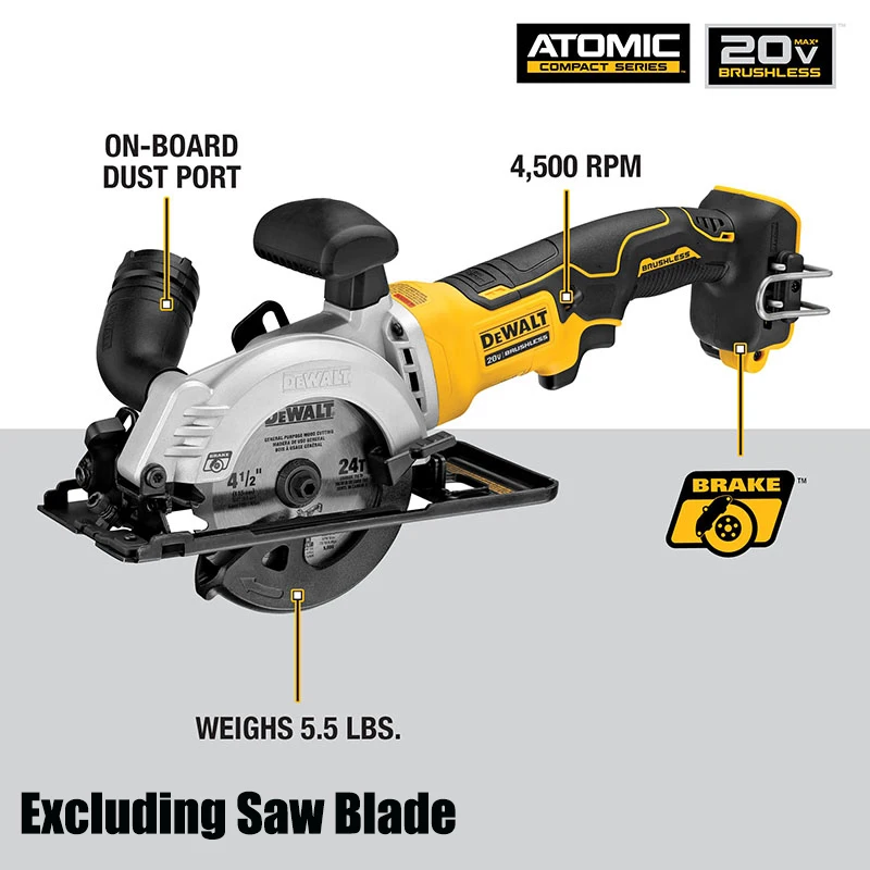 DEWALT DCS571 ATOMIC 20V MAX Circular Saw 4-1/2-Inch Lithium Electric Brushless Cutting Machine Woodworking Saw Tool Only