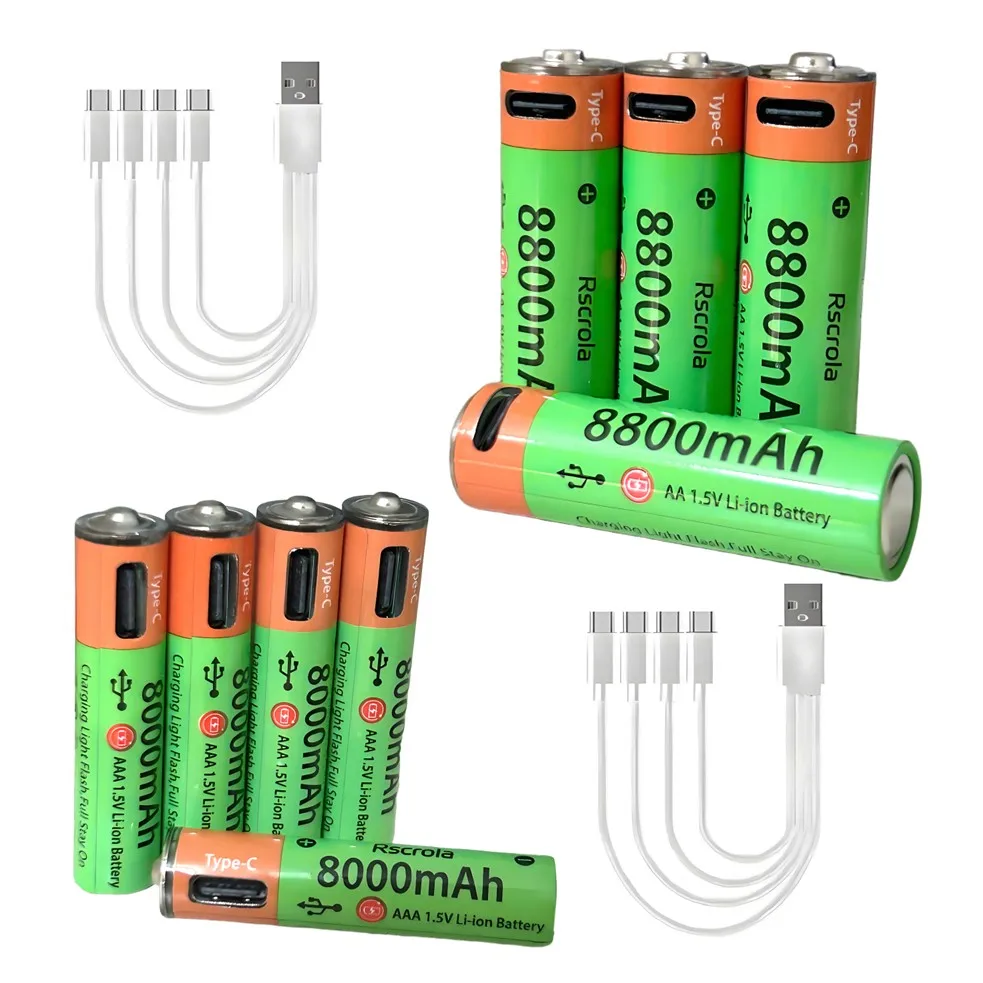 Durable AA Rechargeable Battery and AAA Rechargeable Battery Non-disposable Li-ion Batteries Type-C Fast Charge, for Home&Office
